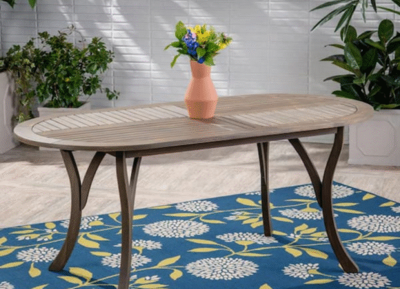 Hermosa Gray Oval Wood Outdoor Patio Dining Table